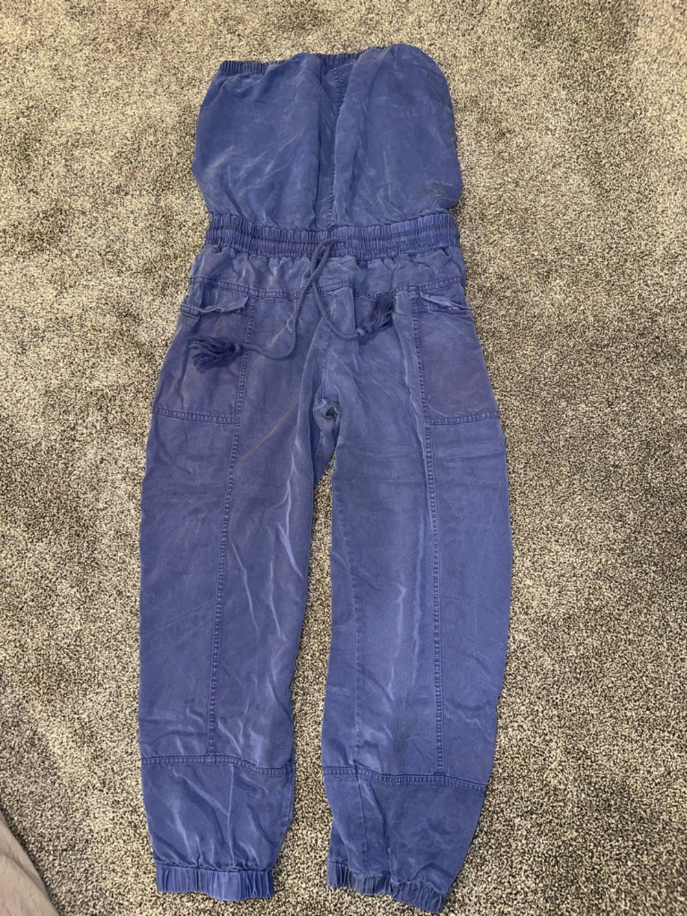 Blue strapless jumpsuit